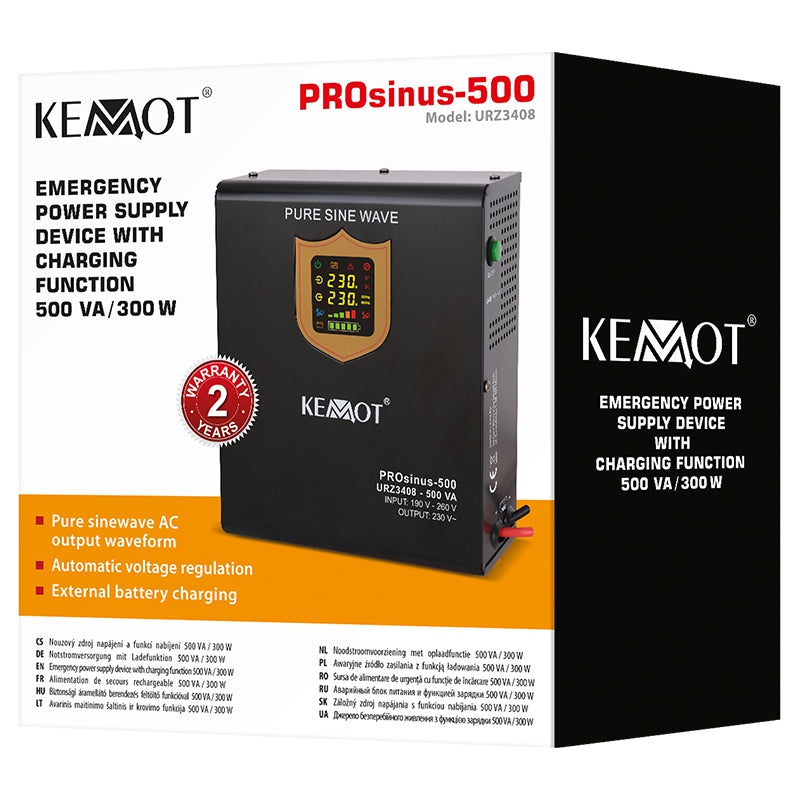 UPS Centrala Termica 500VA 300W Montaj Perete utilizeaza 1 x baterie 12V AGM / GEL / Auto Sinusoida Pura Kemot URZ3408
