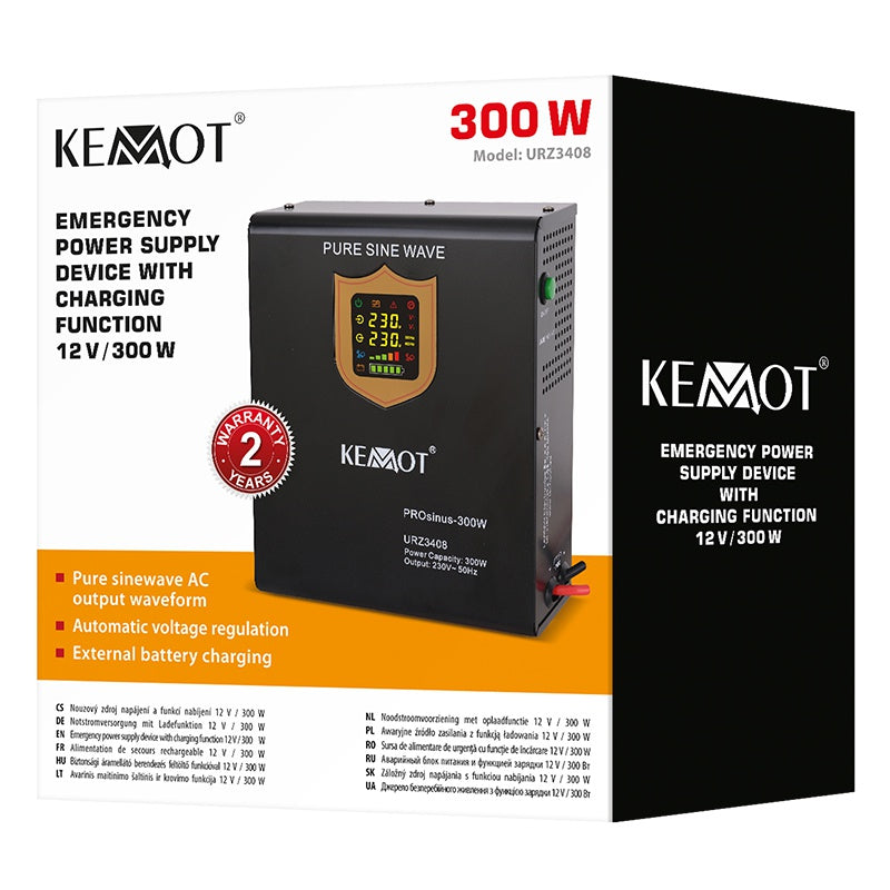 UPS Centrala Termica 500VA 300W Montaj Perete utilizeaza 1 x baterie 12V AGM / GEL / Auto Sinusoida Pura Kemot URZ3408