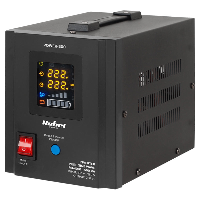 UPS Centrala Termica 500VA 300W utilizeaza 1 x baterie 12V AGM / GEL / Auto Sinusoida Pura Rebel RB-4001