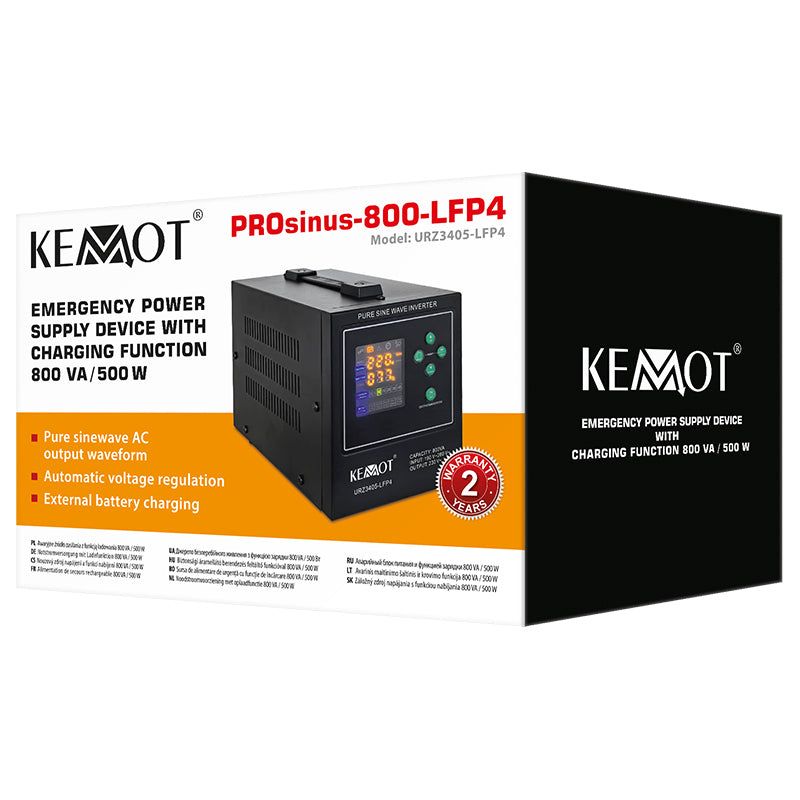 UPS Centrala Termica 800VA 500W utilizeaza 1 x baterie 12V LiFePO4 Sinusoida Pura Kemot URZ3405-LFP4