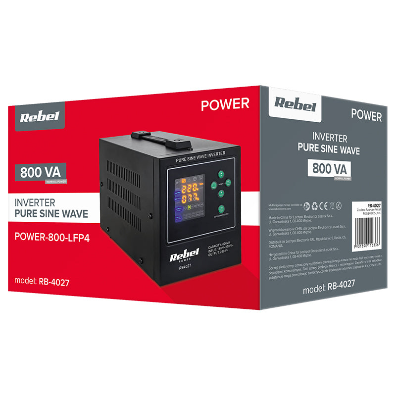 UPS Centrala Termica 800VA 500W utilizeaza 1 x baterie 12V LiFePO4 Sinusoida Pura Rebel RB-4027