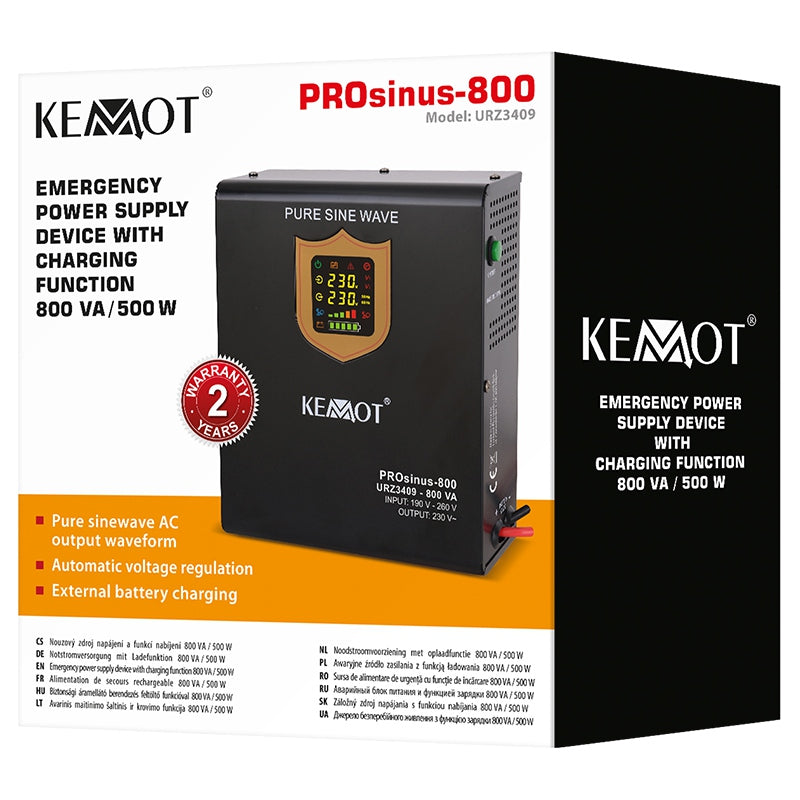 UPS Centrala Termica 800VA 500W Montaj Perete utilizeaza 1 x baterie 12V AGM / GEL / Auto Sinusoida Pura Kemot URZ3409