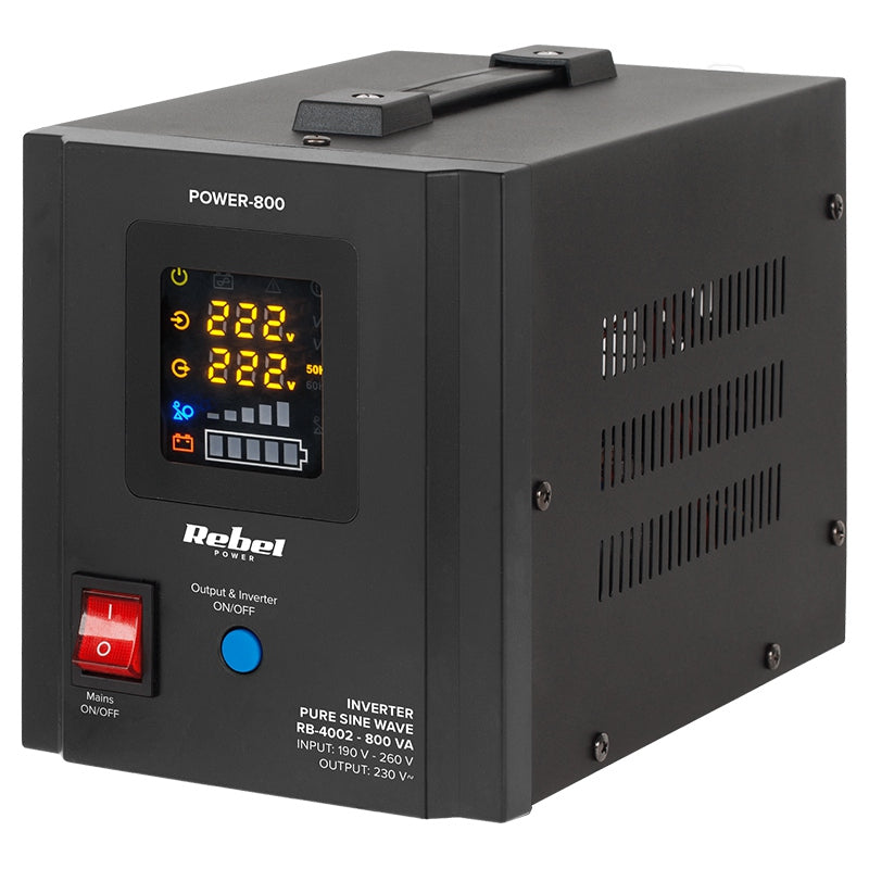 UPS Centrala Termica 800VA 500W utilizeaza 1 x baterie 12V AGM / GEL / Auto Sinusoida Pura Rebel RB-4002