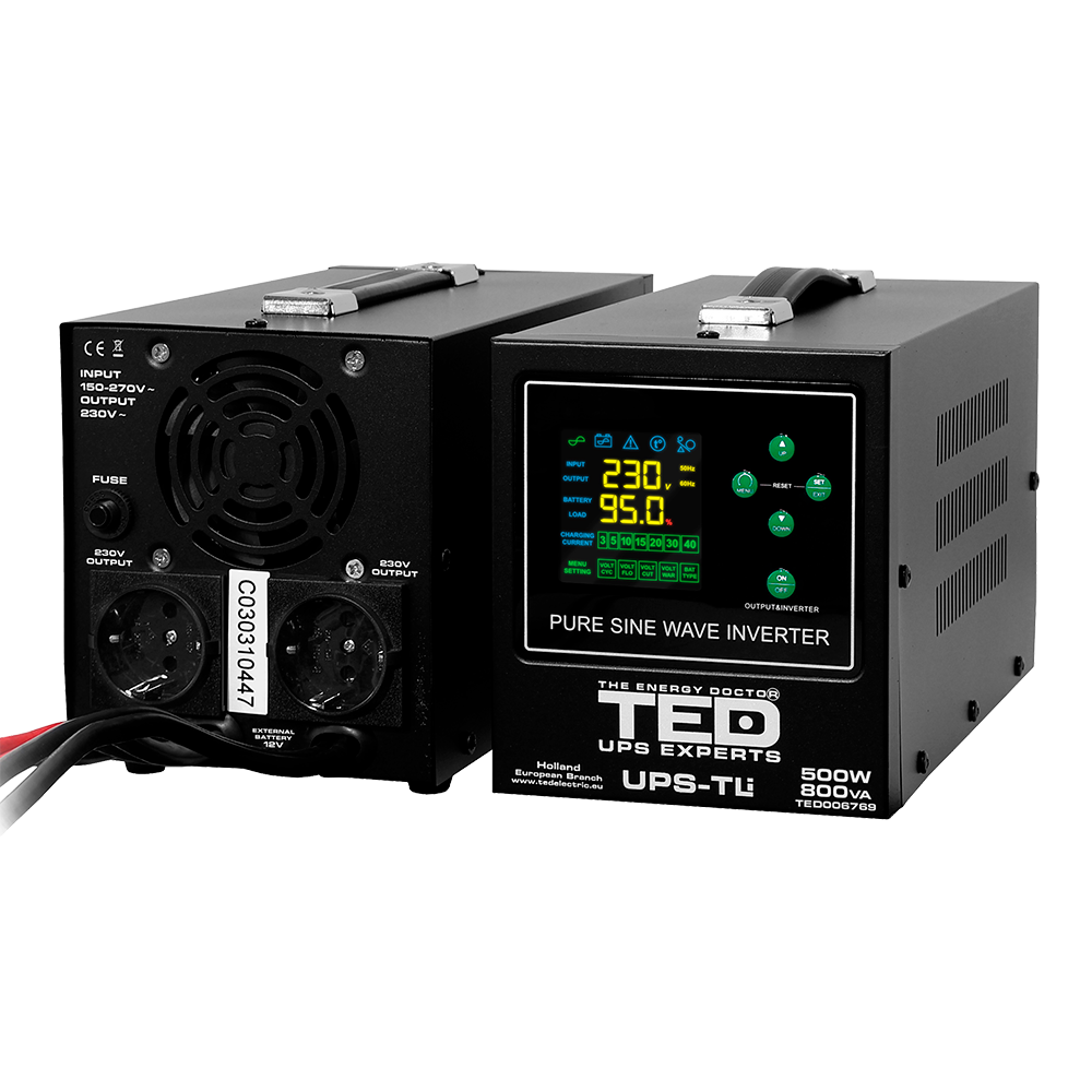 UPS Centrala Termica 800VA 500W utilizeaza 1 x baterie LiFePO4 / Auto TED Electric TED006769 Imagine secundară a produsului